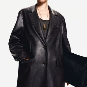 H&M Oversized Faux Leather Long Coat in Chocolate brown, size S